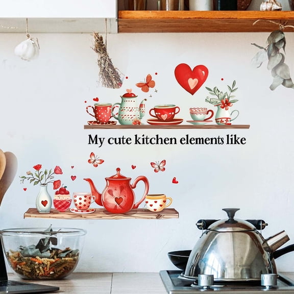 Kitchen Wall Decals Love Tea Cup Wall Sticker Decorative Peel and Stick Removable Decal 35.4x25.5Inch