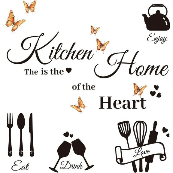 Kitchen Wall Decals The Kitchen is The Heart of Home Dining Room Quotes Wall Stickers Spoons Forks Peel and Stick Wall Decor