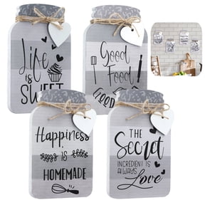 Kitchen Wall Decor, 4 Pcs LIFE IS SWEET Wall Hanging Art Signs, Mason Jar Shaped Rustic Home Decor, Farmhouse Decoration Wall Hanging Plaques for Kitchen Cafe Bar