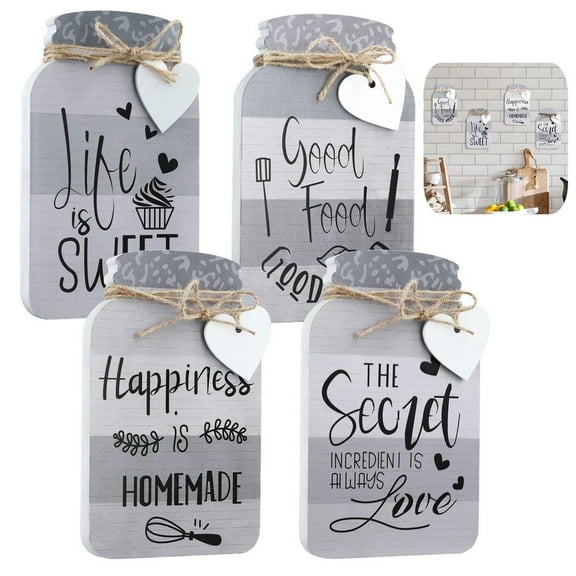 Kitchen Wall Decor, 4 Pcs LIFE IS SWEET Wall Hanging Art Signs, Mason Jar Shaped Rustic Home Decor, Farmhouse Decoration Wall Hanging Plaques for Kitchen Cafe Bar