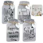 Kitchen Wall Decor, 4 Pcs LIFE IS SWEET Wall Hanging Art Signs, Mason Jar Shaped Rustic Home Decor, Farmhouse Decoration Wall Hanging Plaques for Kitchen Cafe Bar