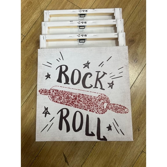 Kitchen Wall Decor - 4 Pieces Red Kitchen Wall Art Funny Kitchen Rules Songs Vintage Canvas Print Artwork Set for Dining Room, Coffee Bar, Bakery Decor Stretched and Framed Ready to Hang 12"X12"X4