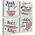 thumbnail image 1 of Kitchen Wall Decor - 4 Pieces Red Kitchen Wall Art Funny Kitchen Rules Songs Vintage Canvas Print Artwork Set for Dining Room, Coffee Bar, Bakery Decor Stretched and Framed Ready to Hang 12"X12"X4, 1 of 6