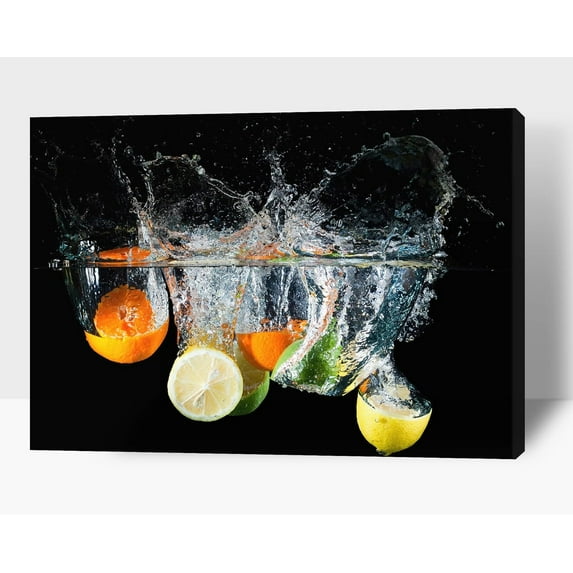 Kitchen Wall Decor Canvas Art, Colorful Fruit Canvas Print for Dining Room Decor, Contemporary Fruit Picture Kitchen Framed Painting for Restaurant Decor-Ready to Hang 12x18