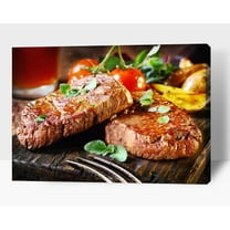 Kitchen Wall Decor Canvas Art, Delicious Steak Canvas Print for Dining Room Decor, Contemporary Beef Picture Kitchen Framed Painting for Restaurant Decoration - Ready to Hang 12x18