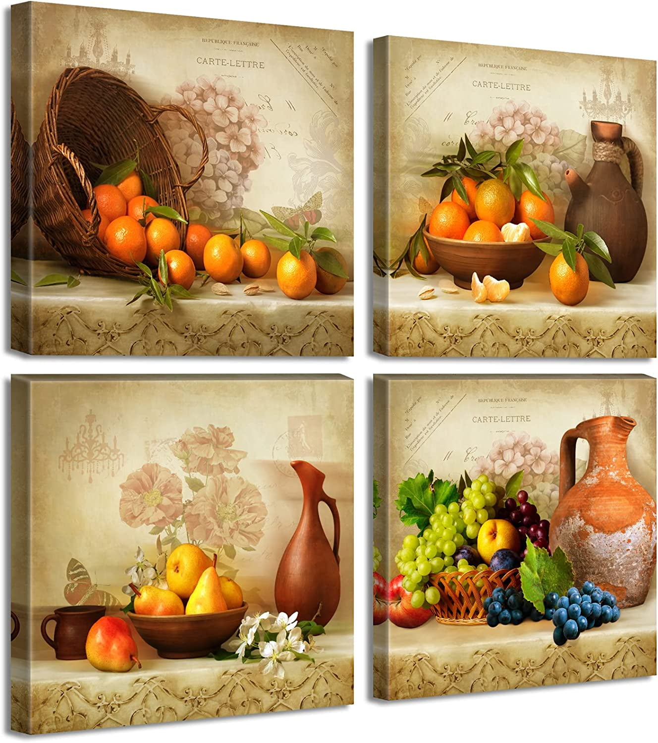 Kitchen Wall Decor Canvas Art for Dining Room Vintage Theme Fruit Pictures  Farmhouse Rustic Signs Paintings Bar Accessories Realism Colorful Framed  Decorations 4 Pcs/Set - Walmart.com, image size:1328x1500