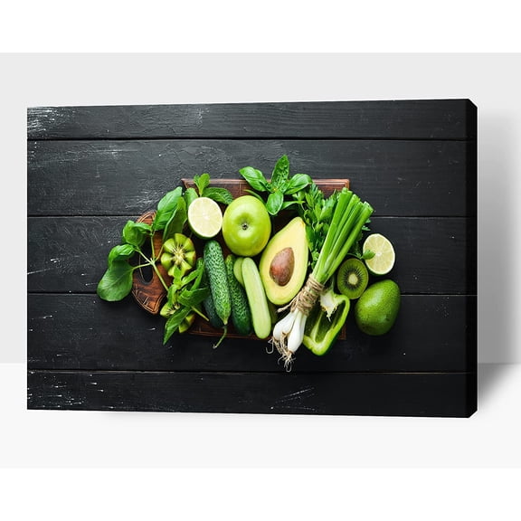 Kitchen Wall Decor Canvas Art, Green Vegetable Canvas Print for Dining Room Decor, Contemporary Vegetable Picture Kitchen Framed Painting for Restaurant Decoration-Ready to Hang (12x18 Inches)