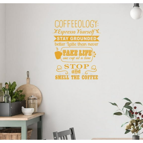 Kitchen Wall Decor Coffeeology Quote Expresso Yourself Decal Sticker Coffee Phrases 23x19-Inch Honey