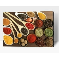 Kitchen Wall Decor Spoons and Spices Canvas Art, Colorful Ingredient Canvas Print for Dining Room Decor, Vintage Condiment Picture Farmhouse Kitchen Framed Painting for Restaurant Decor (12x18 Inches)