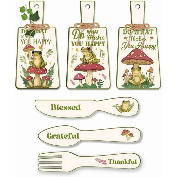 Kitchen Wall Decor Wood Sign Mushroom Frog Hanging Signs Dining Sign Decoration Farmhouse Kitchen Signs with Hemp Rope for Home Kitchen Bar Cafe Decor 11x5.5 inch Green