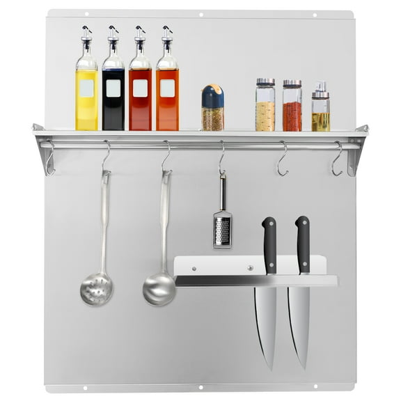 Kitchen Wall Mount Range Backsplash, Home Commercial Rectangle Backsplash With Storage Shelf, Backsplash for Stove 24.02*29.92in