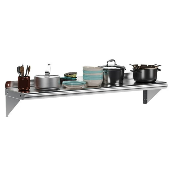 Kitchen Wall Mount Storage Rack Stainless Steel Metal Shelf with Backplash