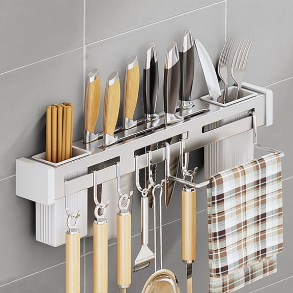 Kitchen Wall Mount Utensil Rack Utensil Wall Organizer for Spoons, Knives, Forks, Chopsticks, Cookware Cutlery Holder Bathroom Wall Shelf With Hooks