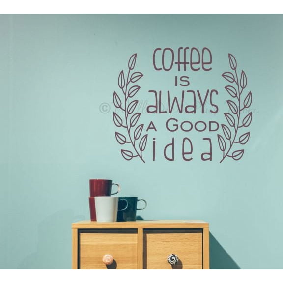 Kitchen Wall Quotes Coffee Is Good Idea Decor Wreath Art Decals Sticker 23x19-Inch Eggplant