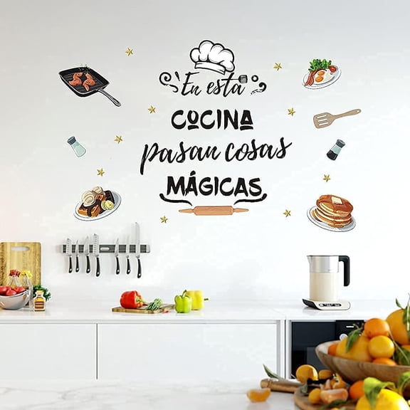 Kitchen Wall Sticker, Wall Stickers, Letters for Kitchen Restaurant, "In This Kitchen, Magic Things", Decorative Kitchen Wall Stickers, Motivational Phrases, Food for Kitchen Windows Decor