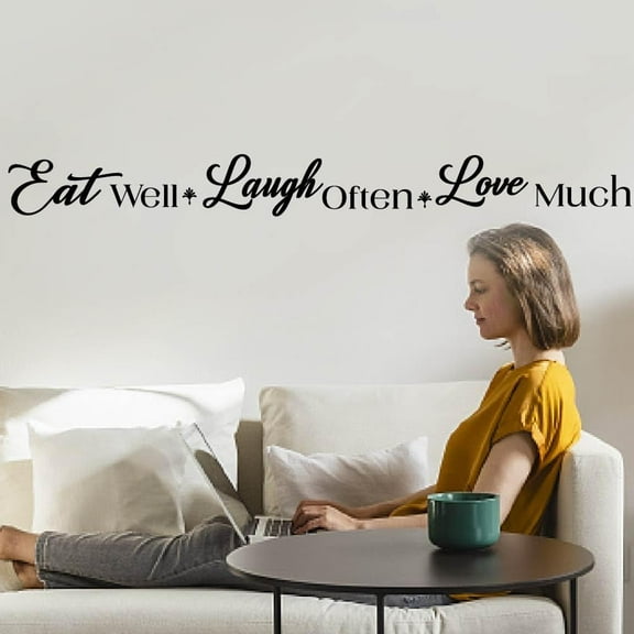 Kitchen Wall Stickers Black Vinyl Wall Decals Living Room Art Wall Eat Well Laugh Much Love Often DIY Decoration Print