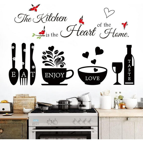 Kitchen Wall Stickers Decals Decor Kitchen The Heart of The Home Wall Decor Quotes Sign Utensil Art Decorations for Home Dining Room Coffee Shop
