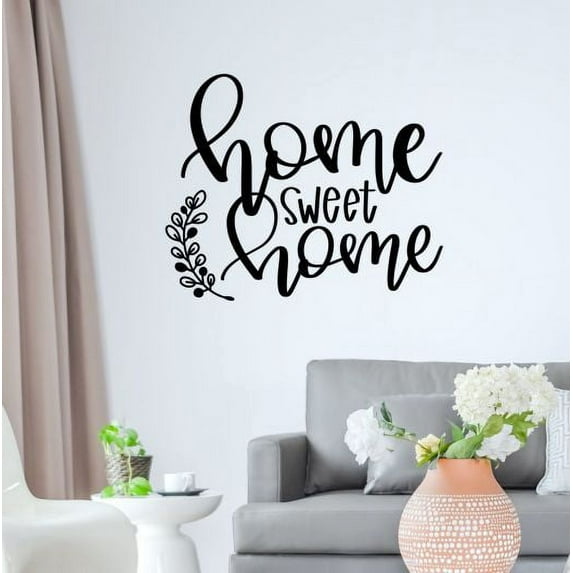 Kitchen Wall Stickers Home Sweet Home Laurel Leaf Decor Decal Letters 23x19-Inch Black