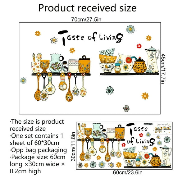 Kitchen Wall Stickers ,Kitchen Love Wall Decals Wall Art Kitchen Decorations Wall Decor,Kitchen Stickers Retro Pattern Kitchen Tableware Decoration Restaurant Landscaping Self-adhesive Wall Stickers