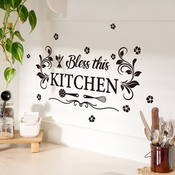 Kitchen Wall Stickers Self-Adhesive Fun Design Cook Utensils Home Decoration Restaurant Background Wall Decals Knife Fork Vase Butterfly Ms1587