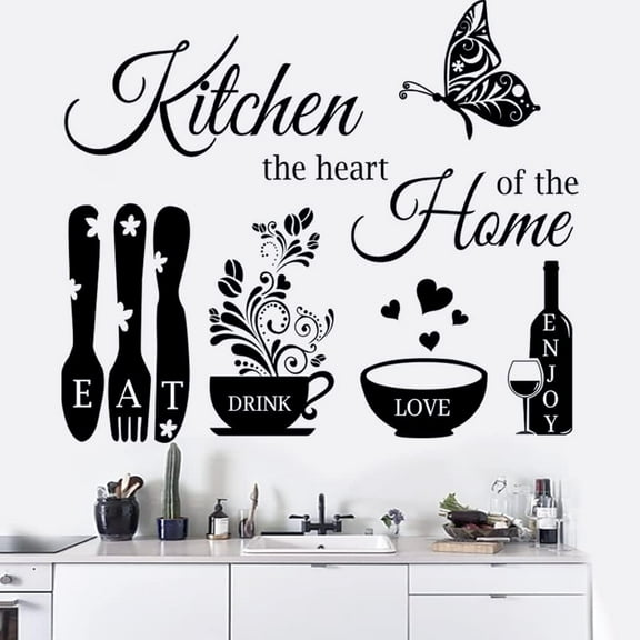 Kitchen Wall Stickers - The Heart of The Home Quotes Decals, Vinyl Wall Sign Art Decor for Dining Room and Living Room
