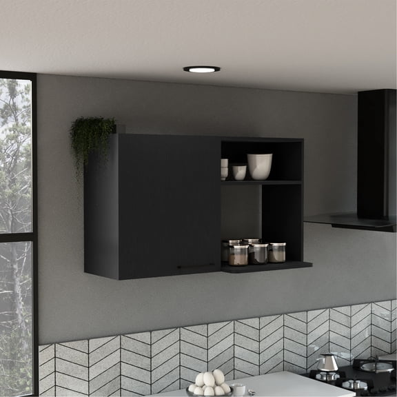 Kitchen Wall Storage Cabinet Model Piece - 3-4 Shelves, Multicolor, Particle Board, Metal Handles, Corner Unit, Efficient Furniture One Door Shelves Organizer, Enhances Decor