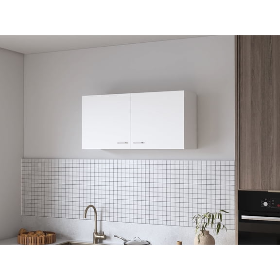 Kitchen Wall Storage - White Cabinet With Two Doors Modern Style