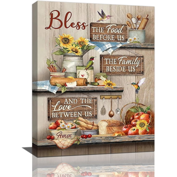 Kitchen Wall art Farmhouse Kitchen Wall Decor Rustic Kitchen Sunflower Pictures Canvas Prints Kitchen Bless Quotes Painting Modern Artwork Home Decoration for Dining Room Living Room 12"x16"