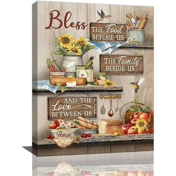 Kitchen Wall art Farmhouse Kitchen Wall Decor Rustic Kitchen Sunflower Pictures Canvas Prints Kitchen Bless Quotes Painting Modern Artwork Home Decoration for Dining Room Living Room 12"x16"