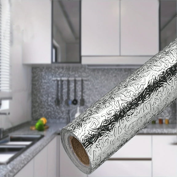 Kitchen Wallpaper Oil Proof Sticker Waterproof Heat Kitchen Backsplash,Aluminum Foil Peel and Stick Contact Paper for Kitchen Wall,Countertops (11.8*39.3in)