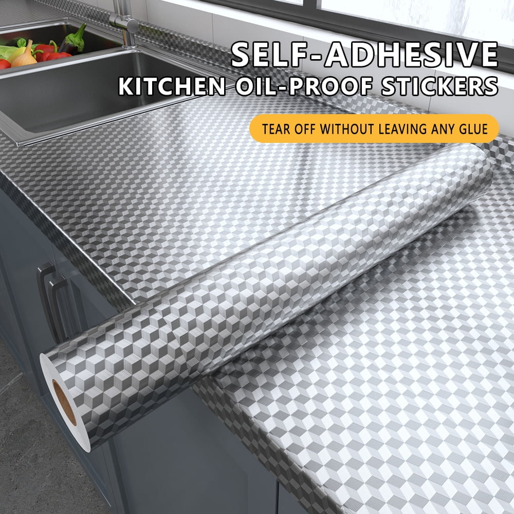 Kitchen Wallpaper Oil Proof Sticker Waterproof Heat Kitchen Backsplash,Aluminum Foil Peel and Stick Contact Paper for Wall,Countertops (23.6''X196'')