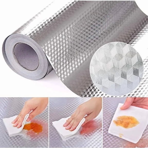 Kitchen Wallpaper Stickers Self Adhesive Aluminum Foil Oil Proof Waterproof Stickers for Countertop Drawer Cabinets Shelf Line