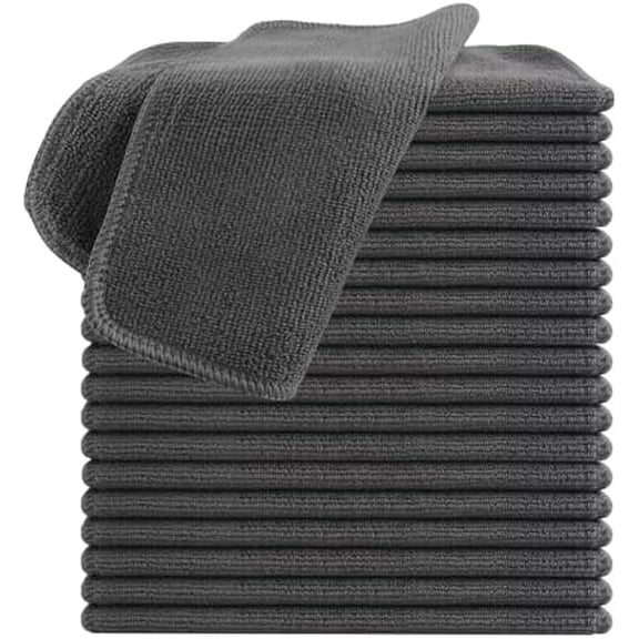 Kitchen Washcloths for Dishes Absorbent Microfiber Dish Cloths Quick Dry Dish Rags with Poly Scour Scrub Side Ideal for Kitchen Cleaning (Gray, 8inchx8inch 20pack)