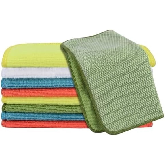 Kitchen Washcloths for Dishes Absorbent Microfiber Dish Cloths Quick Dry Dish Rags with Poly Scour Scrub Side Ideal for Kitchen Cleaning (Mixing Colors #3, 7inchx7inch 9 Pack)