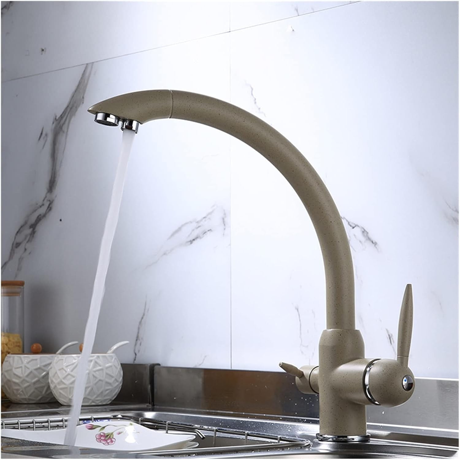 Kitchen Water Filter Faucet Kitchen Faucets Dual Spout Filter Faucet Mixer 360 Degree Rotation Water Purification Feature Taps