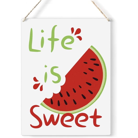 Kitchen Watermelon Wood Sign Life is Sweet Watermelon Wooden Signs Rustic Summer Hanging Plaque Home Wall Art 8x10 Sign Wall Decor for Home Kitchen