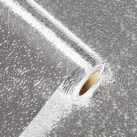 Kitchen Waterproof Oil Proof Aluminum Foil Sticker,Silver Kitchen Wallpaper Removable,Silver Sticky Plastic Roll Lining Paper for Kitchen Countertops Desk Cabinet (15.7"x118", Silver Texture)