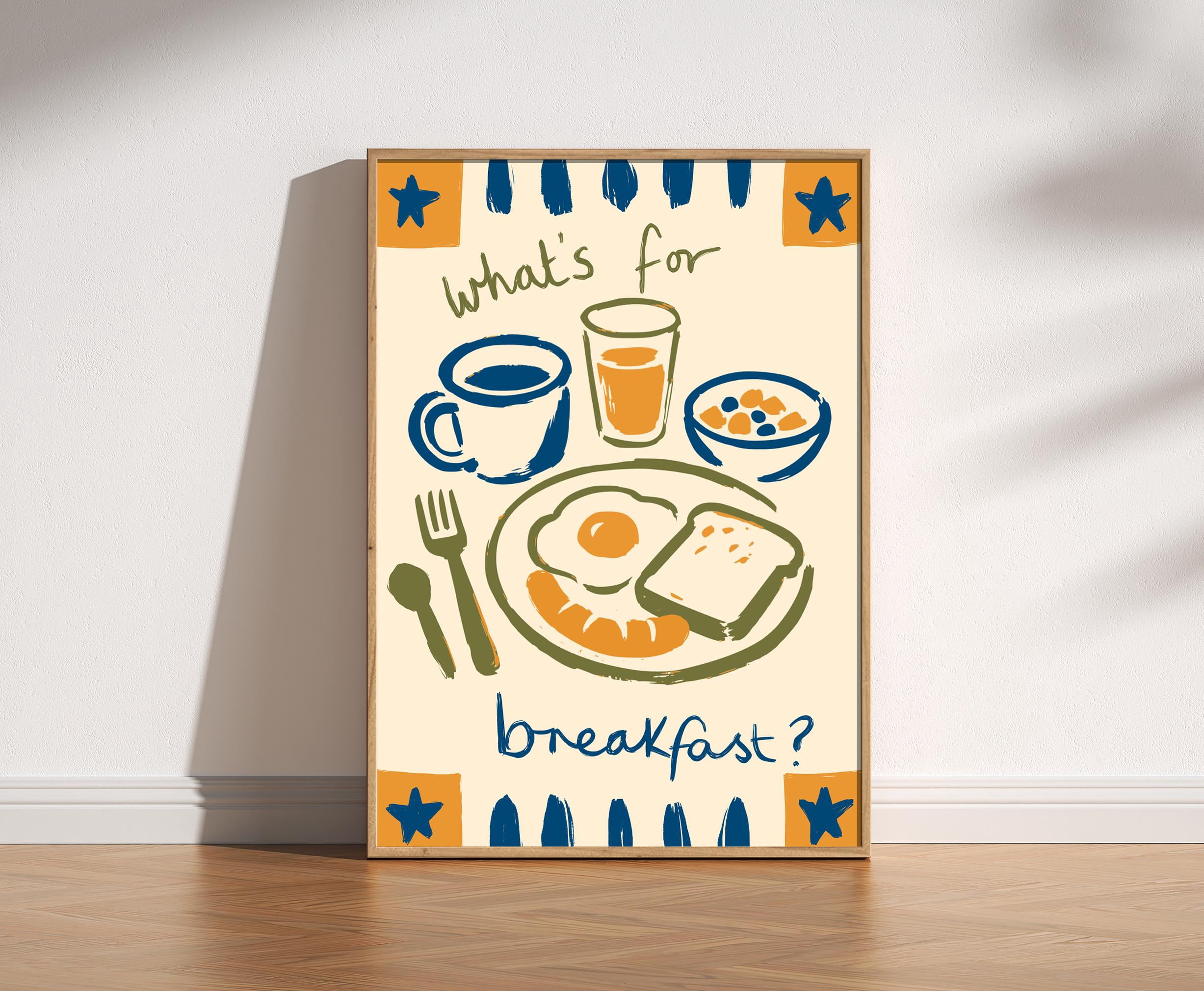 Kitchen What S For Breakfast Retro Handdrawn Cafe Art Breakfast Nook ...