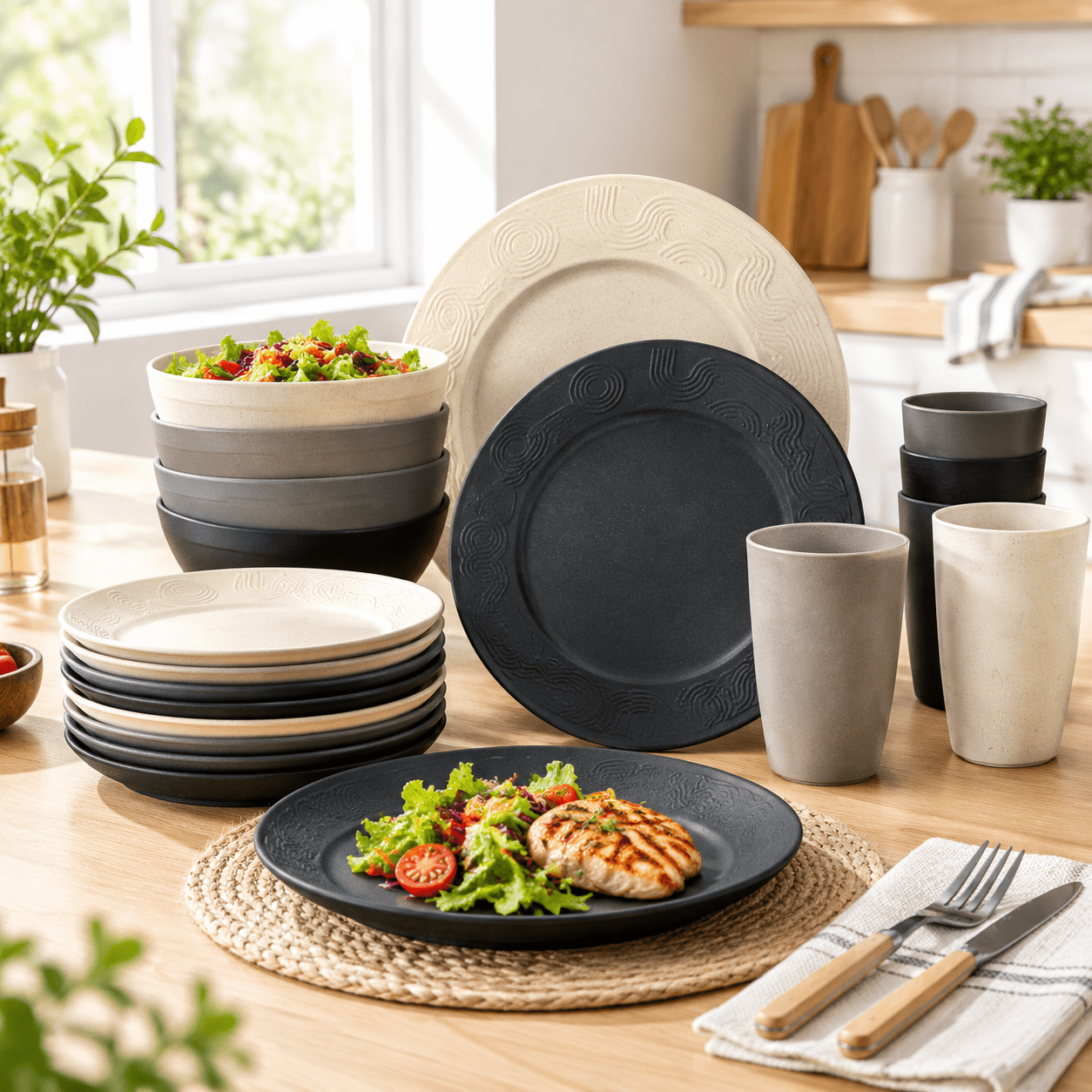 Main Course Dinner Set Kitchen Wheat Stdinnerware Set 40 - Dinner Plates Cereal Cupswave And ...