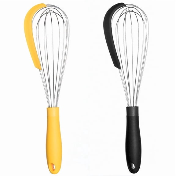 Kitchen Whisk 2-in-1 Silicone Whisk Stainless Steel Mixing Whisk Integrated Scraper Heat Resistant Egg Cream Batter Mixer Non-Slip Handle Hanging Loop Kitchen Baking Tool for Home Cooking