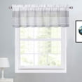 thumbnail image 1 of Kitchen Window Curtain Valance, Boucle Splicing Stripe Window Treatment Sheer Valances Cafe Curtains, Farmhouse Linen Textured Rod Pocket Kitchen Valance Curtains W54" x L15" Dark Grey/Light Grey, 1 of 6