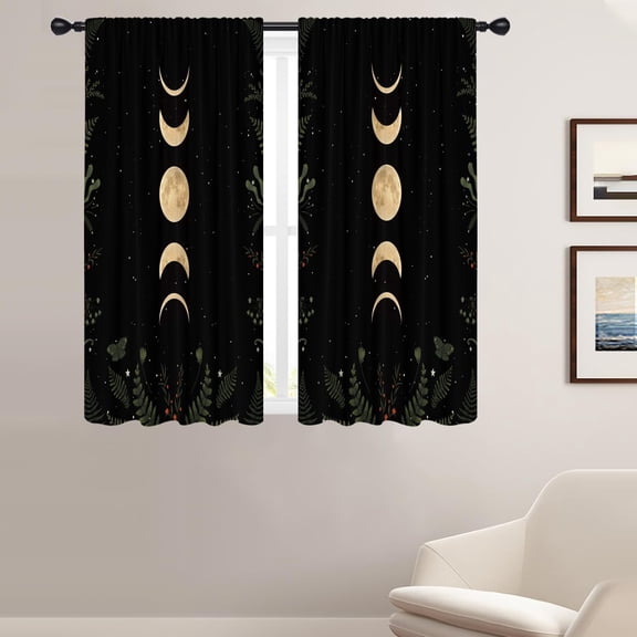 Kitchen Window Curtains 28x 40 Inch Small Short Mini Cafe Rod Pocket Gothic Goth Witchy Spooky Celestial Dark Fun Living Bedroom Room Home Treatment Set of 2 Curtain Panels Drapes Tiers