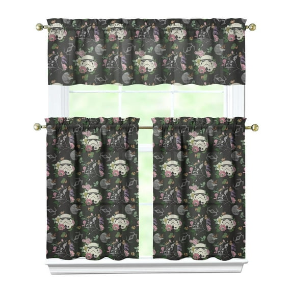 Kitchen Window Curtains with Rod Pocket Over Sink Space Sci-Fi Small Window Treatment Cafe Short Curtains for Bathroom Tier Drapes,3 Piece Set,36 Inch