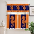 thumbnail image 1 of Kitchen Window Curtains Valance and Tier Set, Coastal Ocean Orange Seahorse Rod Pocket Tier Curtain Valance Set, Marine Creature on Blue Light Filtering Cafe Curtains for Bedroom Living Room, 1 of 9
