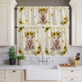 thumbnail image 1 of Kitchen Window Curtains Valance and Tier Set, Country Pig Sunflower Rod Pocket Tier Curtains and Valance 3 Piece Set, Summer Floral Leaf Animal Retro Linen Window Treatment for Bedroom Living Room, 1 of 9