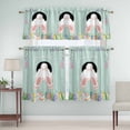 thumbnail image 1 of Kitchen Window Curtains Valance and Tier Set, Easter Day Bunny Tail Egg Spring Floral Rod Pocket Tier Curtain Valance Set, Farm Vintage Teal Wood Grain Light Filtering Cafe Curtains for Bedroom, 1 of 9