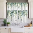 thumbnail image 1 of Kitchen Window Curtains Valance and Tier Set, Gradient Green Eucalyptus Leaves Rod Pocket Tier Curtains and Valance 3 Piece Set, Watercolor Botanical Window Treatment for Bedroom Living Room, 1 of 9
