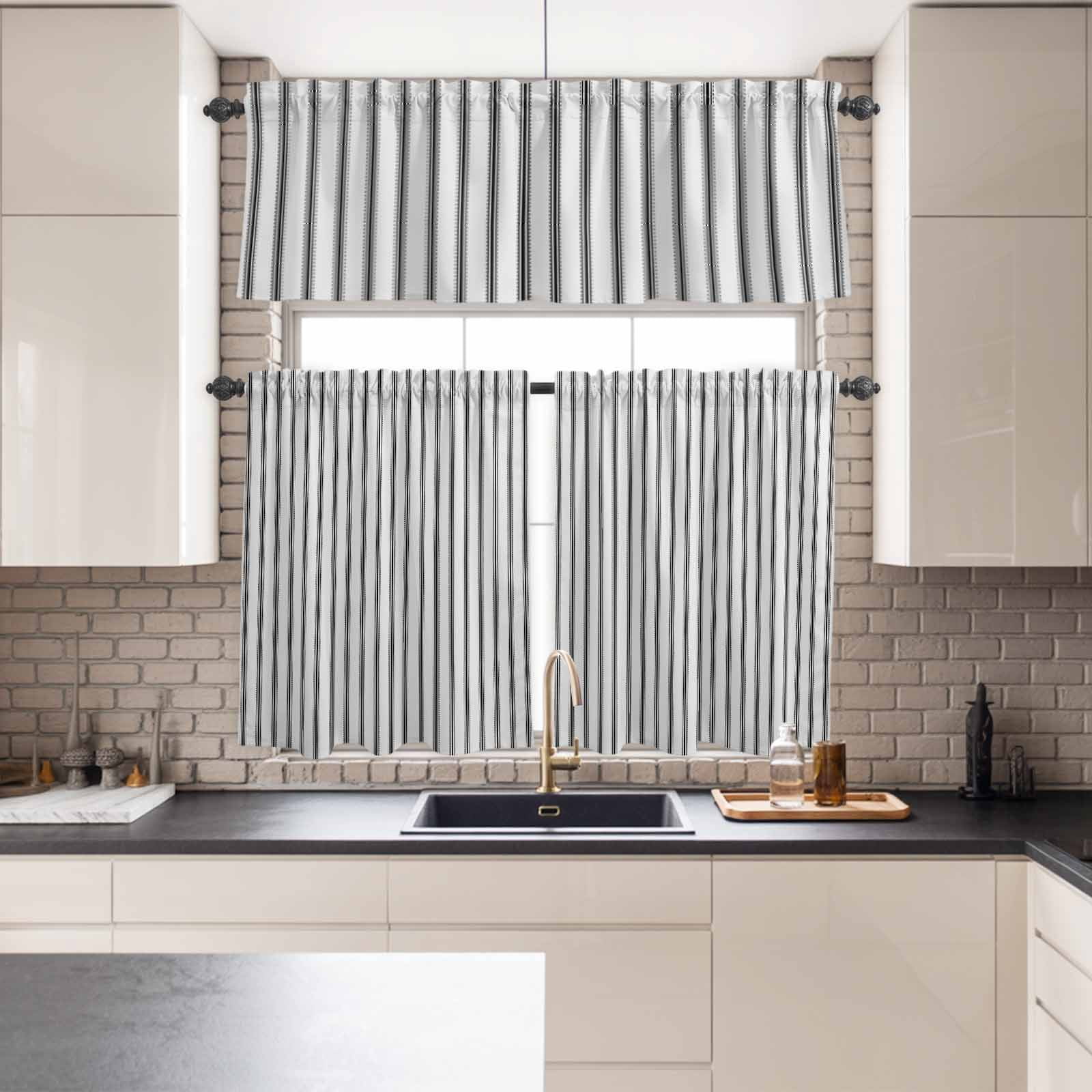 Photo inspiration: Fresh Look at Kitchen Window Curtains Valance And Tier Set Grey White Stripes