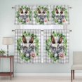 thumbnail image 1 of Kitchen Window Curtains Valance and Tier Set, Happy Easter Rabbits on Gray Plaid Rod Pocket Tier Curtain Valance Set, Jugal Leaves Flowers Light Filtering Cafe Curtains for Bedroom Living Room, 1 of 9