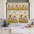 thumbnail image 1 of Kitchen Window Curtains Valance and Tier Set, Rustic Blossom Sunflower Pig Rod Pocket Tier Curtains and Valance 3 Piece Set, Spring Floral Animal on Linen Window Treatment for Bedroom Living Room, 1 of 9